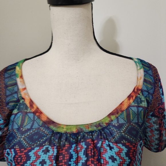 VALERIE STEVENS Sheer Geometric Multicolor Short Sleeve Lace Blouse XL - Picture 10 of 16